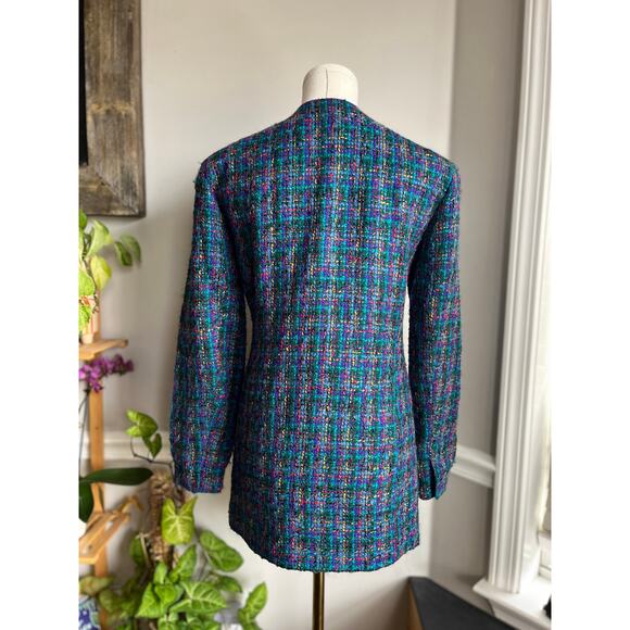 Vintage 90s Tweed Jacket Blue Purple Pink Spring Classy Size Small - Picture 3 of 5